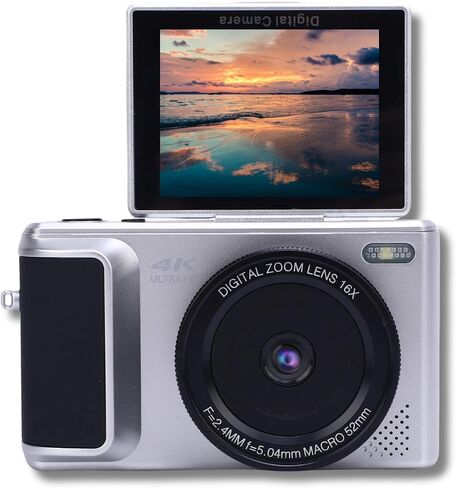4K Digital Camera for Photography, with 3 180° Flip Screen, 16X Zoom, Digital Zoom Point and Shoot Camara, Compact Vlog Travel Camara, for Beginner (White) in Kuwait