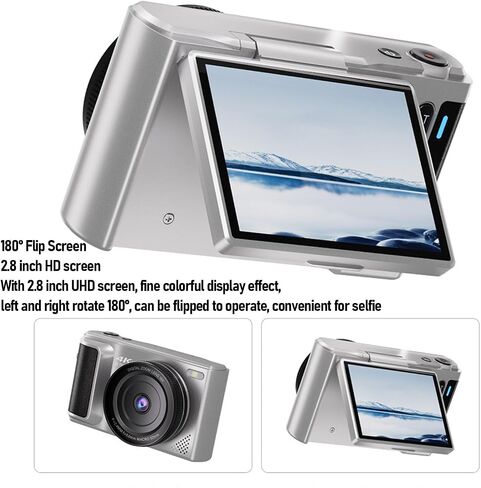 4K Digital Camera for Photography, with 3 180° Flip Screen, 16X Zoom, Digital Zoom Point and Shoot Camara, Compact Vlog Travel Camara, for Beginner (White) in Kuwait
