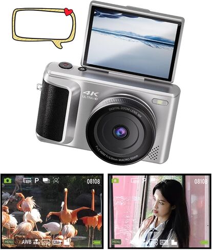 4K Digital Camera for Photography, with 3 180° Flip Screen, 16X Zoom, Digital Zoom Point and Shoot Camara, Compact Vlog Travel Camara, for Beginner (White) in Kuwait
