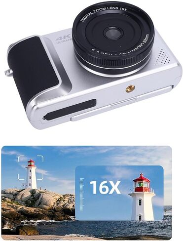 4K Digital Camera for Photography, with 3 180° Flip Screen, 16X Zoom, Digital Zoom Point and Shoot Camara, Compact Vlog Travel Camara, for Beginner (White) in Kuwait