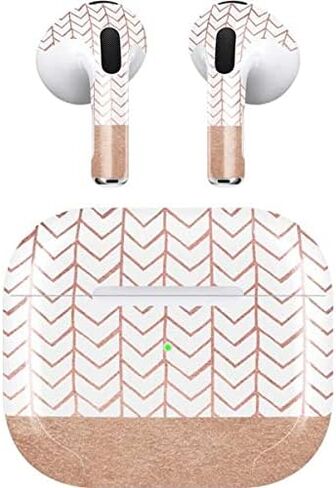 غلاف صوتي من Skinit متوافق مع Apple AirPods (الجيل الثالث، 2021) - تصميم متعرج من الذهب الوردي مصمم في الأصل من Skinit in Saudi Arabia