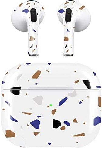 Skinit Decal Audio Skin Compatible with Apple AirPods (3rd Gen, 2021) - Skinit Originally Designed White Terrazzo Design in Saudi Arabia