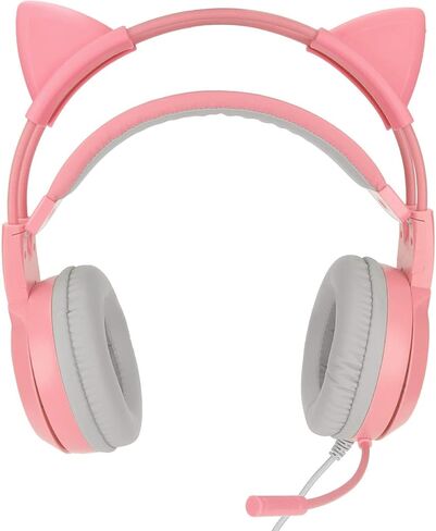 سماعة رأس Ciciglow Cat Ear للألعاب، سماعات رأس سلكية للألعاب بمقبس 3.5 مم/0.1 بوصة مع ميكروفون لإلغاء الضوضاء، تدعم ضبط مستوى الصوت للكمبيوتر المحمول (وردي) in Kuwait