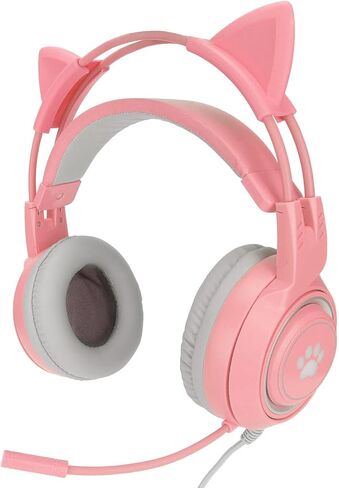 سماعة رأس Ciciglow Cat Ear للألعاب، سماعات رأس سلكية للألعاب بمقبس 3.5 مم/0.1 بوصة مع ميكروفون لإلغاء الضوضاء، تدعم ضبط مستوى الصوت للكمبيوتر المحمول (وردي) in Kuwait