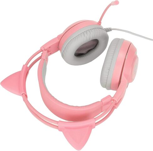 سماعة رأس Ciciglow Cat Ear للألعاب، سماعات رأس سلكية للألعاب بمقبس 3.5 مم/0.1 بوصة مع ميكروفون لإلغاء الضوضاء، تدعم ضبط مستوى الصوت للكمبيوتر المحمول (وردي) in Kuwait