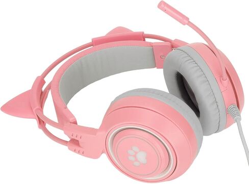 سماعة رأس Ciciglow Cat Ear للألعاب، سماعات رأس سلكية للألعاب بمقبس 3.5 مم/0.1 بوصة مع ميكروفون لإلغاء الضوضاء، تدعم ضبط مستوى الصوت للكمبيوتر المحمول (وردي) in Kuwait