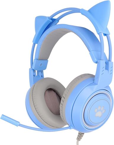 ciciglow Cat Ear Gaming Headset, 3.5mm/0.1in Plug Wired Gaming Headphones with Noise Canceling Mic Game Earphone Supports Volume Adjustment for PC Laptop for (Pinkish) in Saudi Arabia