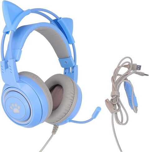 ciciglow Cat Ear Gaming Headset, 3.5mm/0.1in Plug Wired Gaming Headphones with Noise Canceling Mic Game Earphone Supports Volume Adjustment for PC Laptop for (Pinkish) in Saudi Arabia