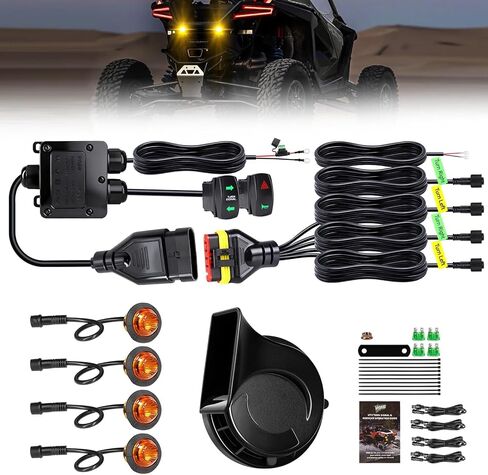 UTV Turn Sign Signal Kit ، مسبقًا مسبقًا ، توصيل وتشغيل مجموعات UNIVERAL Legal UTV Legal UTV مع مفتاح الروك ، ضوء الخطر ، القرن 110D ، متوافق مع Polaris ، Can-AM ، Kawasaki ، CFMOTO in Kuwait