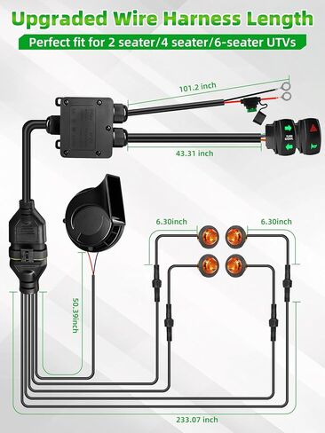 UTV Turn Sign Signal Kit ، مسبقًا مسبقًا ، توصيل وتشغيل مجموعات UNIVERAL Legal UTV Legal UTV مع مفتاح الروك ، ضوء الخطر ، القرن 110D ، متوافق مع Polaris ، Can-AM ، Kawasaki ، CFMOTO in Kuwait