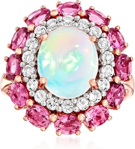 Ross-Simons Ethiopian Opal, 1.50 ct. t.w. Pink Tourmaline and .60 ct. t.w. White Topaz Ring in 18kt Rose Gold Over Sterling in Saudi Arabia