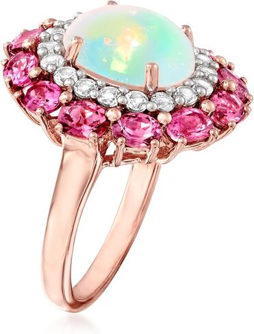 Ross-Simons Ethiopian Opal, 1.50 ct. t.w. Pink Tourmaline and .60 ct. t.w. White Topaz Ring in 18kt Rose Gold Over Sterling in Saudi Arabia