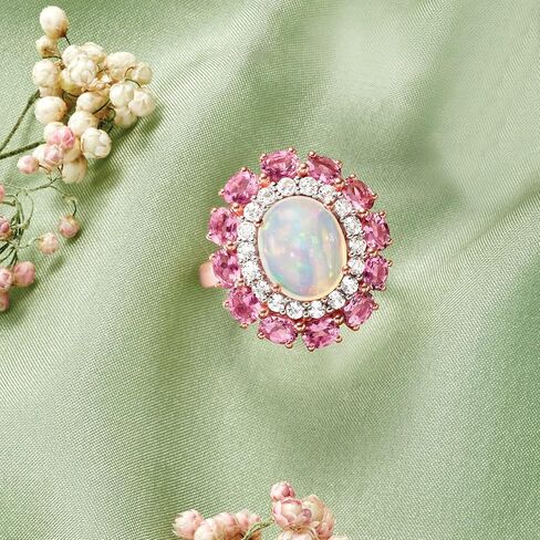 Ross-Simons Ethiopian Opal, 1.50 ct. t.w. Pink Tourmaline and .60 ct. t.w. White Topaz Ring in 18kt Rose Gold Over Sterling in Saudi Arabia