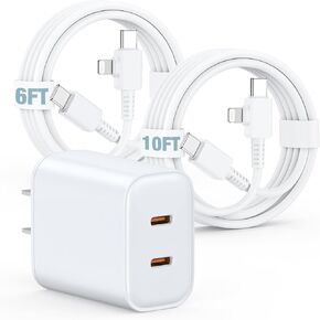 iPhone 17/16/15/14/13/12 Charger Fast Charging, 2in1 Dual Ports Plug with 6/10FT Long Type C& Lightning Cable Cord, Type C Chargers for iPhone 16e,16/15 Plus,17 Air, 17/16/15 Pro, Pro MAX, Pad in Saudi Arabia