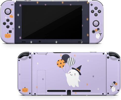 ZOOMHITSKINS OLED Switch Skin Pink, Compatible with Switch OLED Skin Wrap, Ghost Halloween Pumpkin Cute Balloon Decorations Black Purple, 3M Vinyl for Durable & Fit, Made in The USA in Saudi Arabia