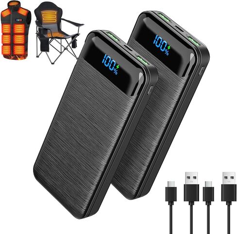 JIAE Heated Vest Battery Pack, 2 Pack 10000mAh Compatible for ORORO/Soleiwear/TIDEWE Venustas Electric Heater Jack, 22.5W Fast Charging Phone Charger, Fit for All 5V Heated Apparels (Black) in Saudi Arabia