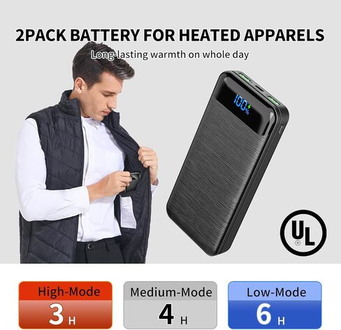 JIAE Heated Vest Battery Pack, 2 Pack 10000mAh Compatible for ORORO/Soleiwear/TIDEWE Venustas Electric Heater Jack, 22.5W Fast Charging Phone Charger, Fit for All 5V Heated Apparels (Black) in Saudi Arabia