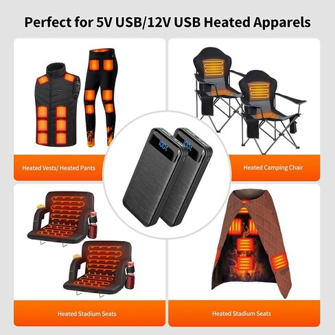 JIAE Heated Vest Battery Pack, 2 Pack 10000mAh Compatible for ORORO/Soleiwear/TIDEWE Venustas Electric Heater Jack, 22.5W Fast Charging Phone Charger, Fit for All 5V Heated Apparels (Black) in Saudi Arabia