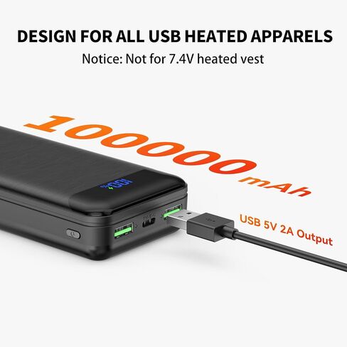 JIAE Heated Vest Battery Pack, 2 Pack 10000mAh Compatible for ORORO/Soleiwear/TIDEWE Venustas Electric Heater Jack, 22.5W Fast Charging Phone Charger, Fit for All 5V Heated Apparels (Black) in Saudi Arabia