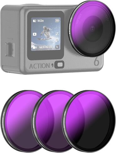 مجموعة مرشحات ND لملحقات DJI OSMO Action 6 (3 عبوات)، Action6 ND16 ND64 ND256 مرشحات عدسة زجاجية بصرية احترافية مع طلاء متعدد لضبابية الحركة السينمائية وتقليل الضوء in Kuwait