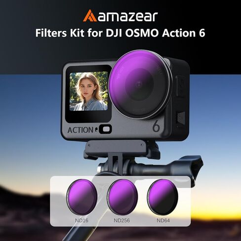 مجموعة مرشحات ND لملحقات DJI OSMO Action 6 (3 عبوات)، Action6 ND16 ND64 ND256 مرشحات عدسة زجاجية بصرية احترافية مع طلاء متعدد لضبابية الحركة السينمائية وتقليل الضوء in Kuwait