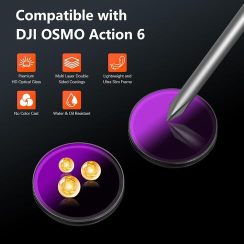 مجموعة مرشحات ND لملحقات DJI OSMO Action 6 (3 عبوات)، Action6 ND16 ND64 ND256 مرشحات عدسة زجاجية بصرية احترافية مع طلاء متعدد لضبابية الحركة السينمائية وتقليل الضوء in Kuwait