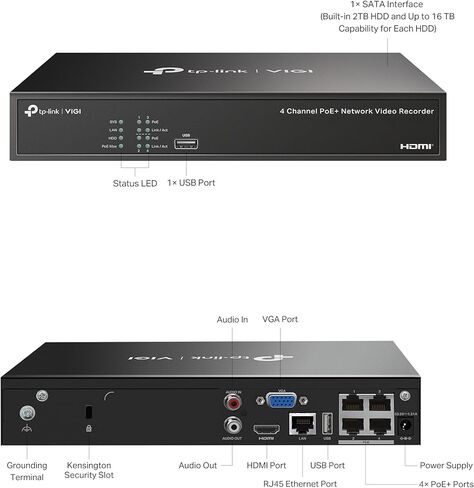 تي بي لينك فيجي 4 قنوات PoE+ مسجل فيديو شبكي 2 تيرابايت HDD | عرض وإخراج فيديو HDMI بدقة 4K | ما يصل إلى 8 قنوات بدقة 2 ميجابكسل (25 إطارًا في الثانية) / 4 قنوات بدقة 4 ميجابكسل (25 إطارًا في الثانية) | المراقبة عن بعد | محرك أقراص ثابتة سعة 2 تيرابايت مث in Kuwait