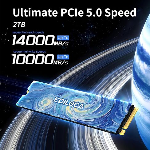 Ediloca SSD 2TB NVMe PCIe 5.0x4, Up to 14,000MB/s Read, 13,000MB/s Write, 2TB SSD with 2GB LPDDR4 DRAM & Dynamic SLC Cache, M.2 2280 3D TLC NAND for Gaming/Video Editing/PC/Laptop (EN1400 Max) in Saudi Arabia