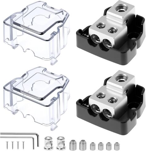 QWORK 2 Way Amp Power Ground Distribution Block، مجموعتان 0 قياس AWG الإدخال / الإخراج، بناء سبيكة مع غطاء بلاستيكي من الدرجة الصناعية للسيارات والبحرية in Saudi Arabia