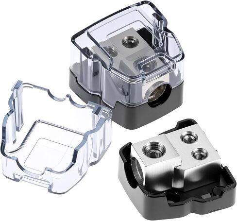 QWORK 2 Way Amp Power Ground Distribution Block، مجموعتان 0 قياس AWG الإدخال / الإخراج، بناء سبيكة مع غطاء بلاستيكي من الدرجة الصناعية للسيارات والبحرية in Saudi Arabia