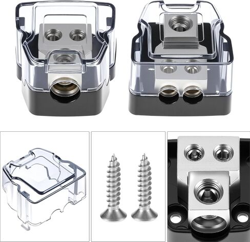 QWORK 2 Way Amp Power Ground Distribution Block، مجموعتان 0 قياس AWG الإدخال / الإخراج، بناء سبيكة مع غطاء بلاستيكي من الدرجة الصناعية للسيارات والبحرية in Saudi Arabia