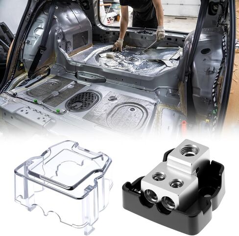 QWORK 2 Way Amp Power Ground Distribution Block، مجموعتان 0 قياس AWG الإدخال / الإخراج، بناء سبيكة مع غطاء بلاستيكي من الدرجة الصناعية للسيارات والبحرية in Saudi Arabia