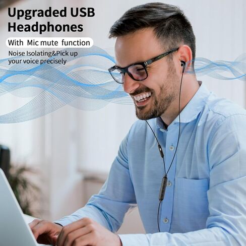 سماعات أذن USB مع كتم صوت للميكروفون للكمبيوتر الشخصي، سماعات رأس سلكية USB للكمبيوتر الشخصي مع ميكروفون ووضع 3EQ، سماعات أذن ستيريو بسلك طويل 7.5 قدم لإلغاء الضوضاء لأجهزة الكمبيوتر المحمول HP Dell Clear Call Work Office Zoom، أسود in Kuwait