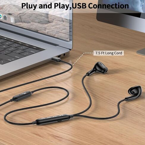 سماعات أذن USB مع كتم صوت للميكروفون للكمبيوتر الشخصي، سماعات رأس سلكية USB للكمبيوتر الشخصي مع ميكروفون ووضع 3EQ، سماعات أذن ستيريو بسلك طويل 7.5 قدم لإلغاء الضوضاء لأجهزة الكمبيوتر المحمول HP Dell Clear Call Work Office Zoom، أسود in Kuwait