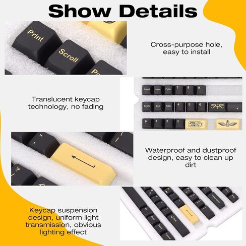 ASHATA Gaming PBT Keycaps,132 Keys Keycaps Set DIY Decorative Gaming Keycaps,Letterless Cherry Height Egyptian Pharaoh Theme,for Mechanical Keyboard in Saudi Arabia