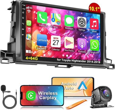 4G+64G Car Radio Stereo for Toyota Highlander 2014-2019, Wireless Carplay&Android Auto with Android 12 Support Bluetooth/Voice Control/GPS/WiFi/SWC/FM, 10.1 Inch IPS Touch Screen for Highlander in Saudi Arabia
