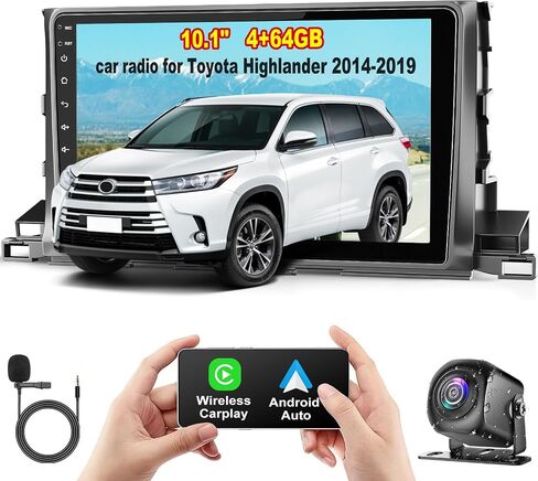 4G+64G Car Radio Stereo for Toyota Highlander 2014-2019, Wireless Carplay&Android Auto with Android 12 Support Bluetooth/Voice Control/GPS/WiFi/SWC/FM, 10.1 Inch IPS Touch Screen for Highlander in Saudi Arabia