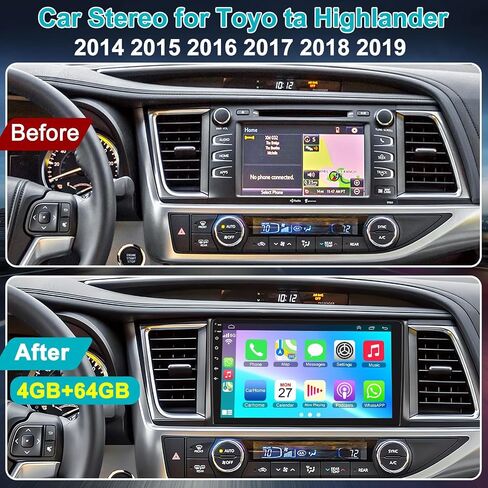 4G+64G Car Radio Stereo for Toyota Highlander 2014-2019, Wireless Carplay&Android Auto with Android 12 Support Bluetooth/Voice Control/GPS/WiFi/SWC/FM, 10.1 Inch IPS Touch Screen for Highlander in Saudi Arabia