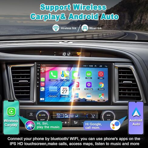 4G+64G Car Radio Stereo for Toyota Highlander 2014-2019, Wireless Carplay&Android Auto with Android 12 Support Bluetooth/Voice Control/GPS/WiFi/SWC/FM, 10.1 Inch IPS Touch Screen for Highlander in Saudi Arabia