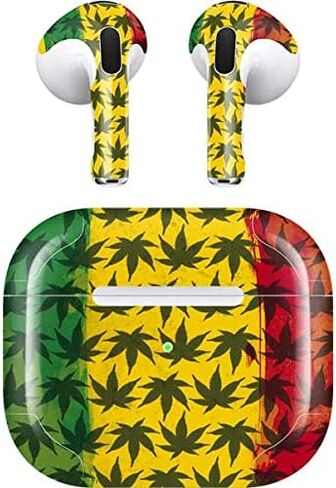 غلاف صوتي من Skinit متوافق مع Apple AirPods (الجيل الثالث، 2021) - تصميم نمط Marijuana Rasta المصمم في الأصل من Skinit in Saudi Arabia