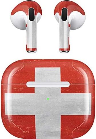 Skinit Decal Audio Skin Compatible with Apple AirPods (3rd Gen, 2021) - Skinit Originally Designed Switzerland Flag Distressed Design in Saudi Arabia