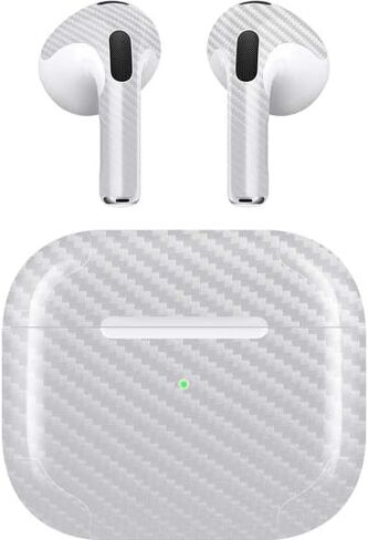 Skinit Decal Audio Skin Compatible with Apple AirPods (3rd Gen 2021) - White Carbon Fiber Specialty Texture Material Design in Saudi Arabia