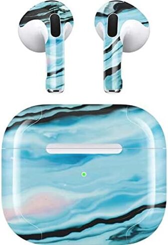 غلاف صوتي من Skinit متوافق مع Apple AirPods (الجيل الثالث، 2021) - تصميم Skinit في الأصل بتصميم حبر رخام أزرق مائي in Saudi Arabia