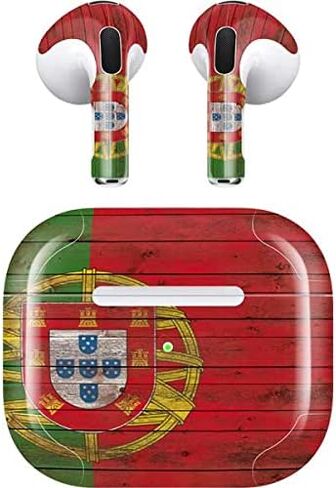 Skinit Decal Audio Skin Compatible with Apple AirPods (3rd Gen, 2021) - Skinit Originally Designed Portuguese Flag Dark Wood Design in Saudi Arabia