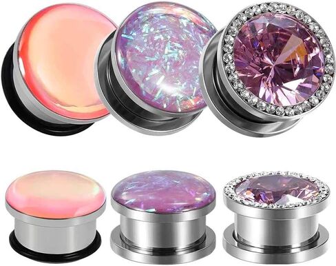 TBOSEN 6 PCS Big Cubic Zirconia Stainless Steel Screw Ear Gauges Plugs Tunnels Expander Body Piercing Jewelry Set in Kuwait