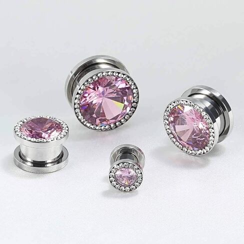 TBOSEN 6 PCS Big Cubic Zirconia Stainless Steel Screw Ear Gauges Plugs Tunnels Expander Body Piercing Jewelry Set in Kuwait