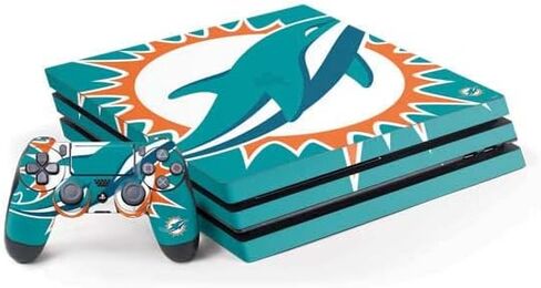 Skinit Decal Gaming Skin Compatible with PS4 Pro Console and Controller Bundle - Officially Licensed NFL Miami Dolphins Large Logo Design in Saudi Arabia