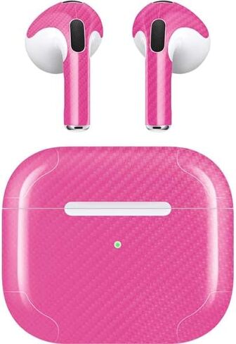 Skinit Decal Audio Skin Compatible with Apple AirPods (3rd Gen 2021) - Pink Carbon Fiber Specialty Texture Material Design in Saudi Arabia