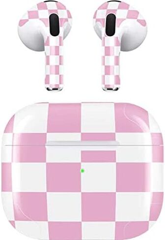 Skinit Decal Audio Skin Compatible with Apple AirPods (3rd Gen, 2021) - Skinit Originally Designed Pink and White Checkerboard Design in Saudi Arabia