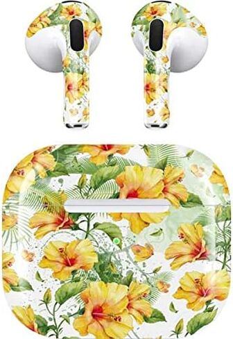 Skinit Decal Audio Skin Compatible with Apple AirPods (3rd Gen, 2021) - Skinit Originally Designed Yellow Hibiscus Design in Saudi Arabia